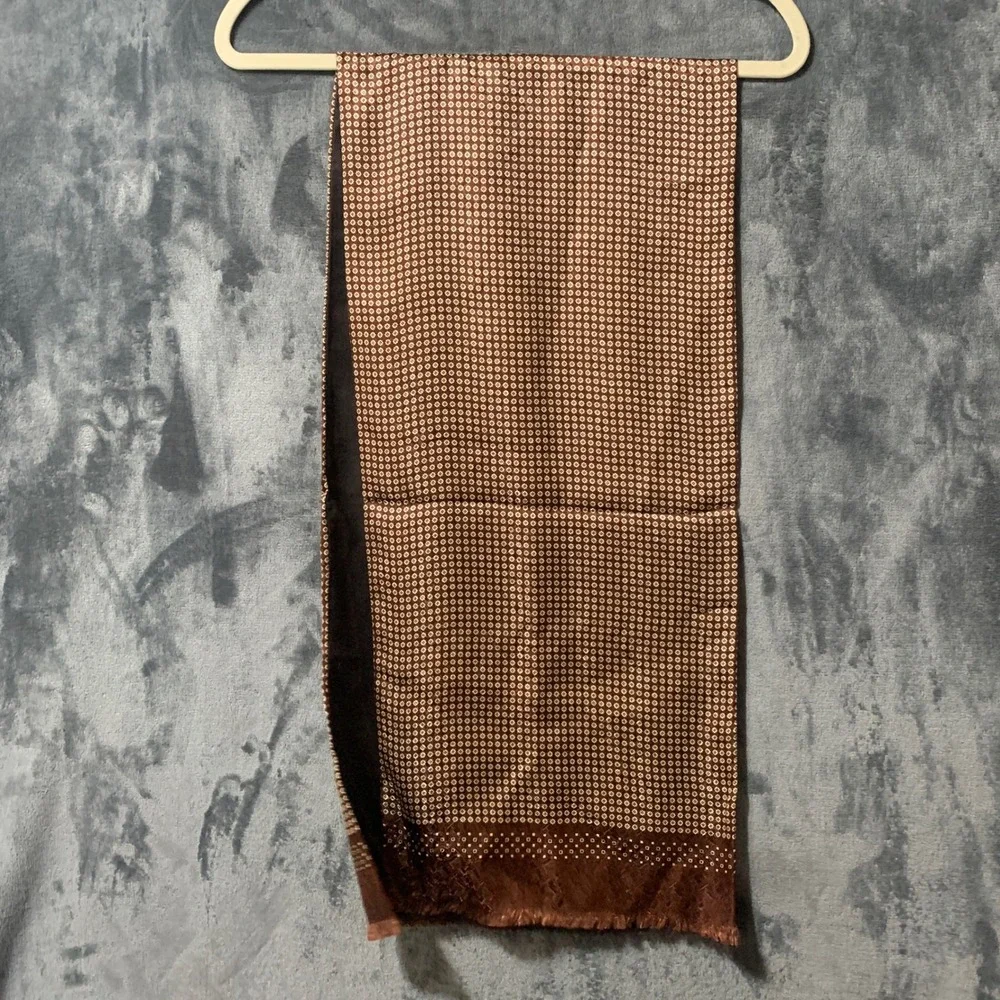 Scarf Mens Silk Wool Double Sided Brown Geometric Medallion Italy Quiet Luxury